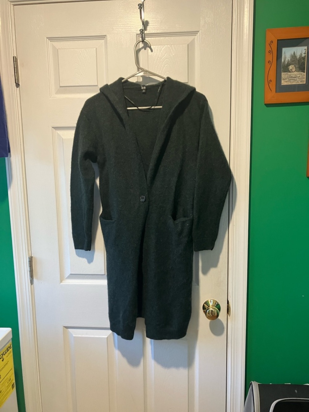 Uniqlo moss green hooded long cardigan wool blend sweater XS